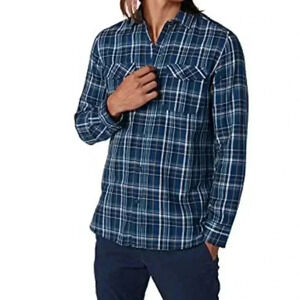 Lee Cooper salmon and  blue plaid stripe long sleeve button shirt M